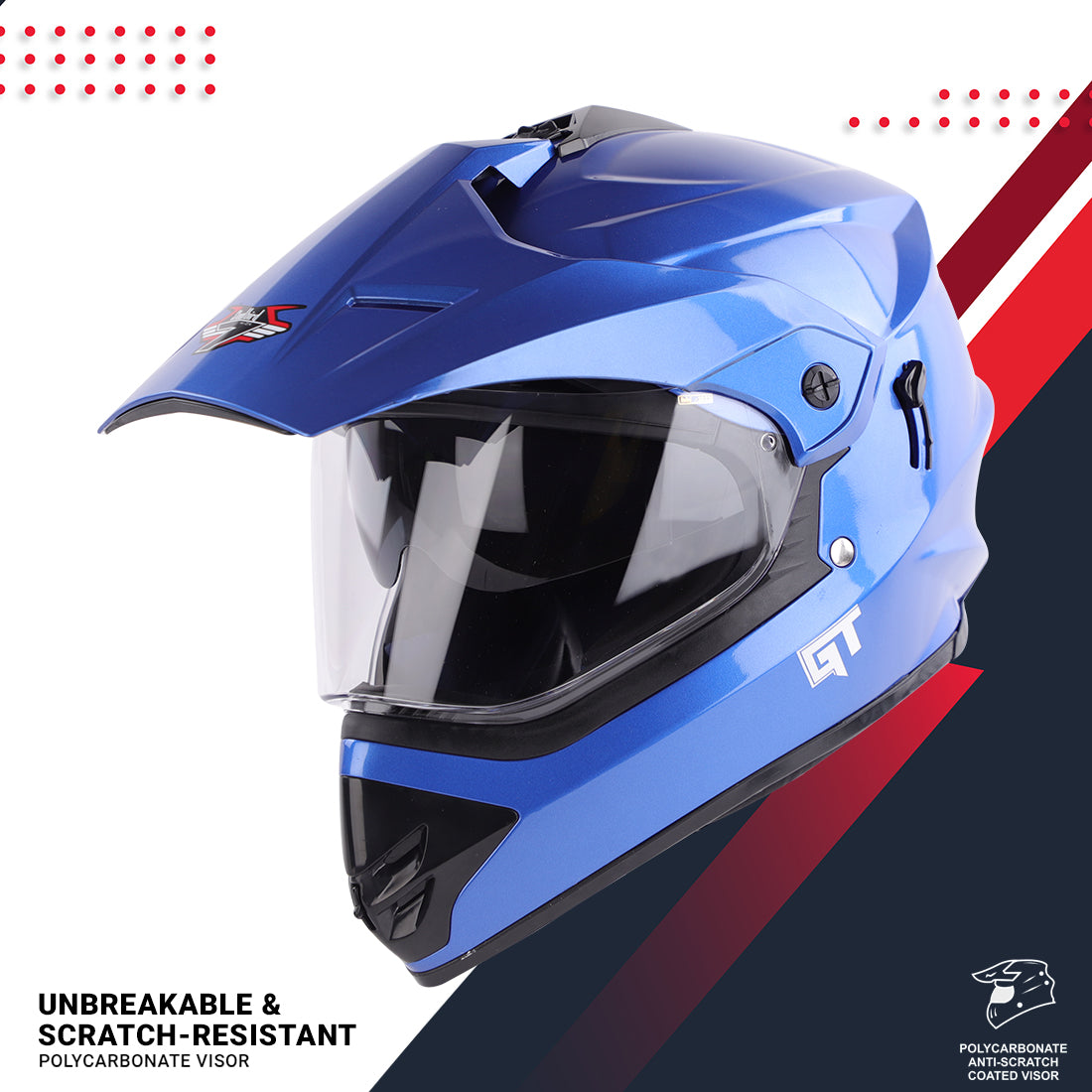 Steelbird GT Off Road ISI Certified Motocross Double Visor Full Face Helmet Outer Clear Visor and Inner Smoke Sun Shield.(Glossy Y. Blue)