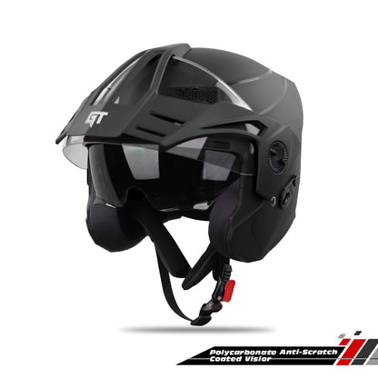 Steelbird SBH-23 GT Plus Open Face ISI Certified Helmet with Inner Sun Shield .