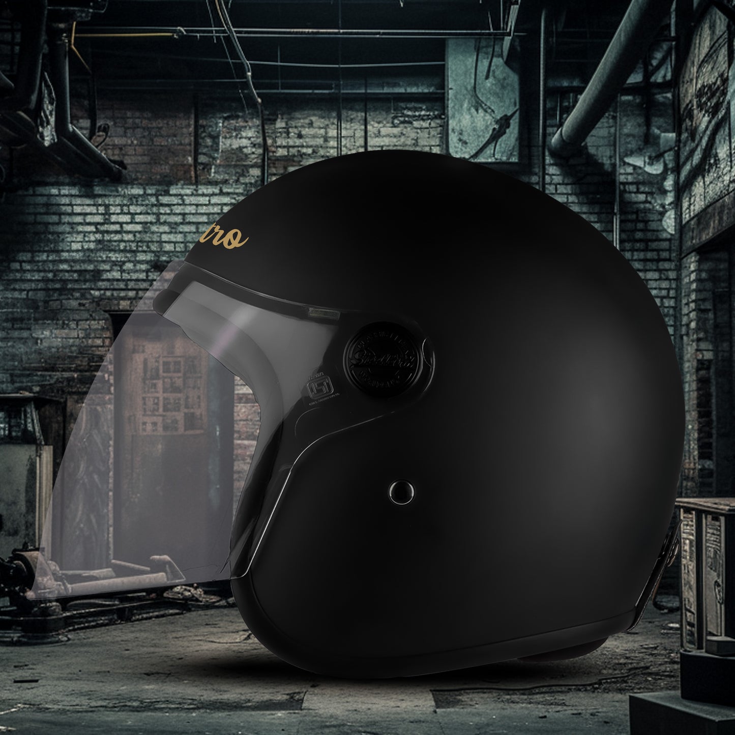 Steelbird SBH-56 Retro ISI Certified Open Face Helmet for Men and Women(Matt Black)