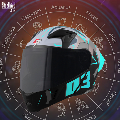 Steelbird SBA-20 03 ISI Certified Flip-Up Graphic Helmet for Men and Women with Inner Chrome Sun Shield. (Glossy Black Jazz Blue with Smoke Visor)