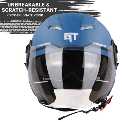 Steelbird GT Dashing ISI Certified Open Face Helmet for Men and Women with Inner Sun Shield ( Dual Visor Mechanism )