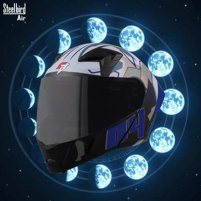 Steelbird SBA-20 04 ISI Certified Flip-Up Graphic Helmet for Men and Women with Inner Chrome Sun Shield.(Glossy Black Blue with Smoke Visor).