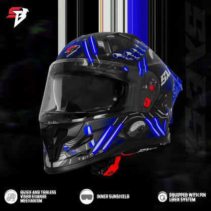 Steelbird SBH-61 SXE X2 Pinlock ISI and Dot Certified Full Face Helmet for Men and with Inner Silver Sunshield  (Glossy Black Blue with Anti fog Shield)