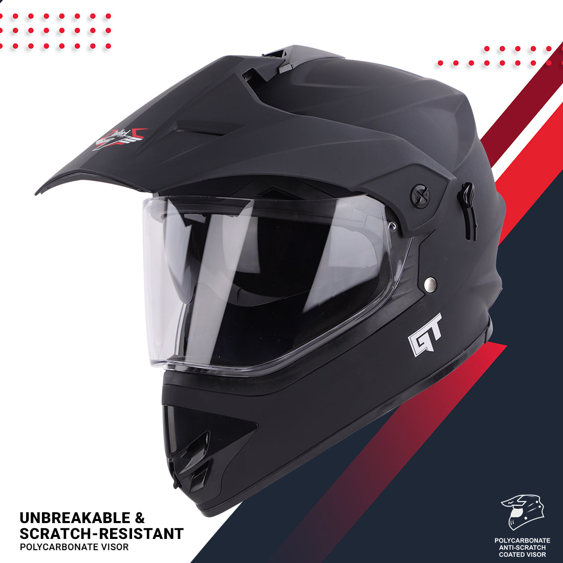 Steelbird GT Off Road ISI Certified Motocross Double Visor Full Face Helmet Outer Clear Visor and Inner Smoke Sun Shield.(Matt Black)