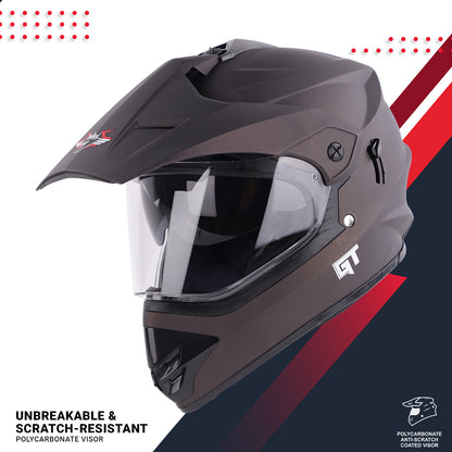 Steelbird GT Off Road ISI Certified Motocross Double Visor Full Face Helmet Outer Clear Visor and Inner Smoke Sun Shield(Matt Royal Brown)`
