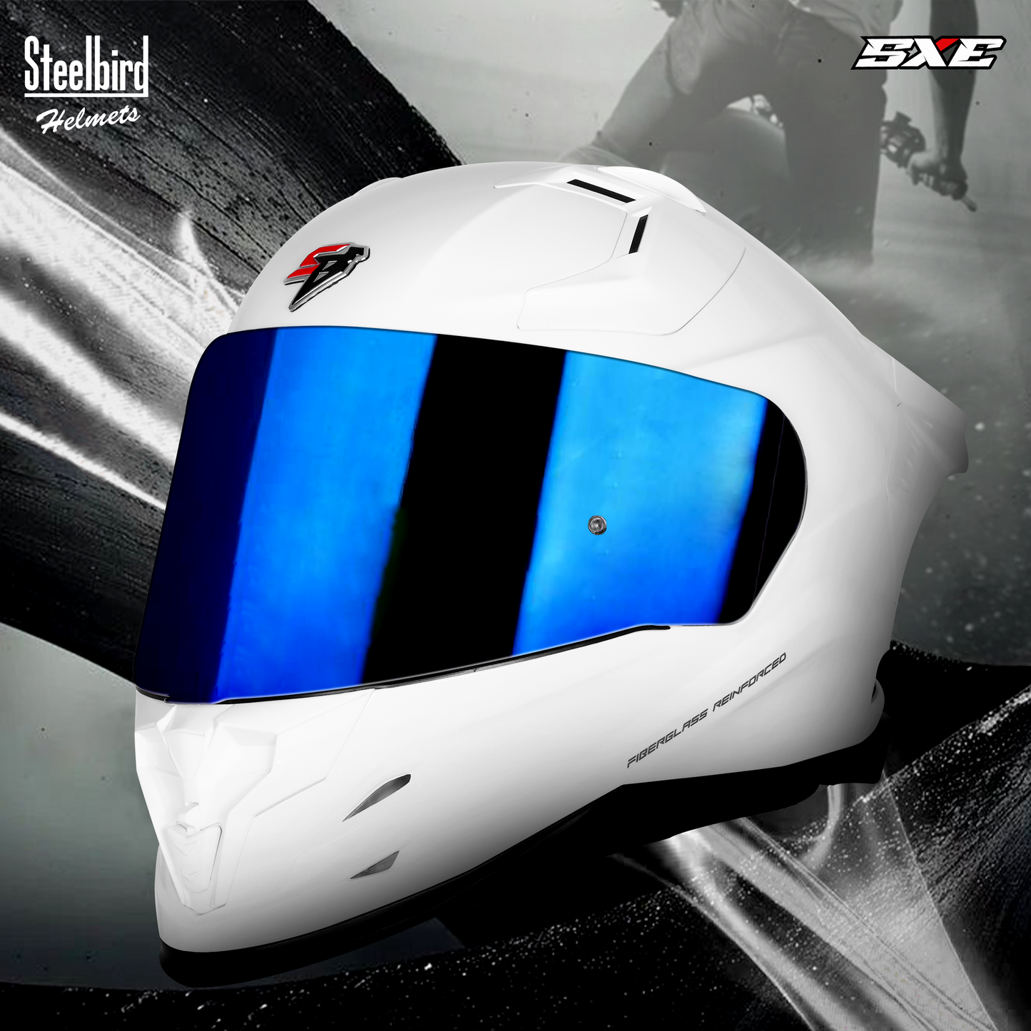 Steelbird SBH-61 SXE  Pinlock ISI and Dot Certified Full Face Helmet for Men with Inner Silver Sunshield . Clear With Chrome Visor.