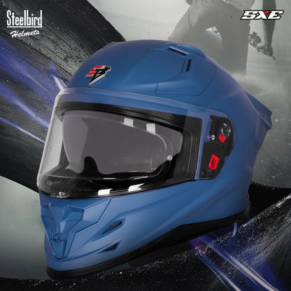 Steelbird SBH-61 SXE  Pinlock ISI and Dot Certified Full Face Helmet for Men with Inner Silver Sunshield . Clear With Anti Fog Shield.