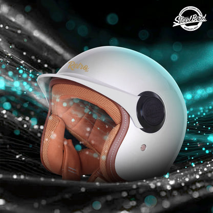 Steelbird SBH 65 Retro 3.0 DOT and ISI Certified Open Face Helmet for Men and Women . (Glossy Silver)