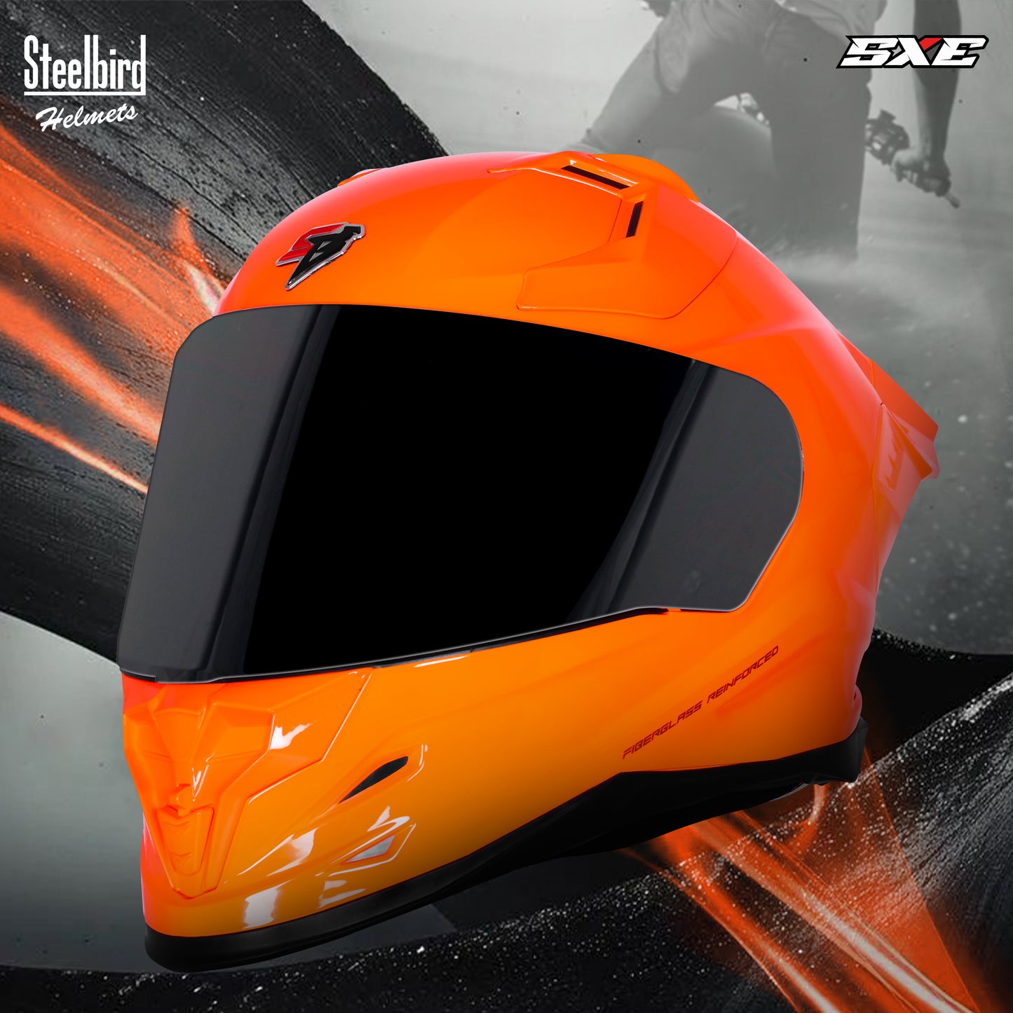 Steelbird SBH-61 SXE ISI and Dot Certified Full Face Helmet for Men with Inner Silver Sunshield . Clear With Smoke Visor.