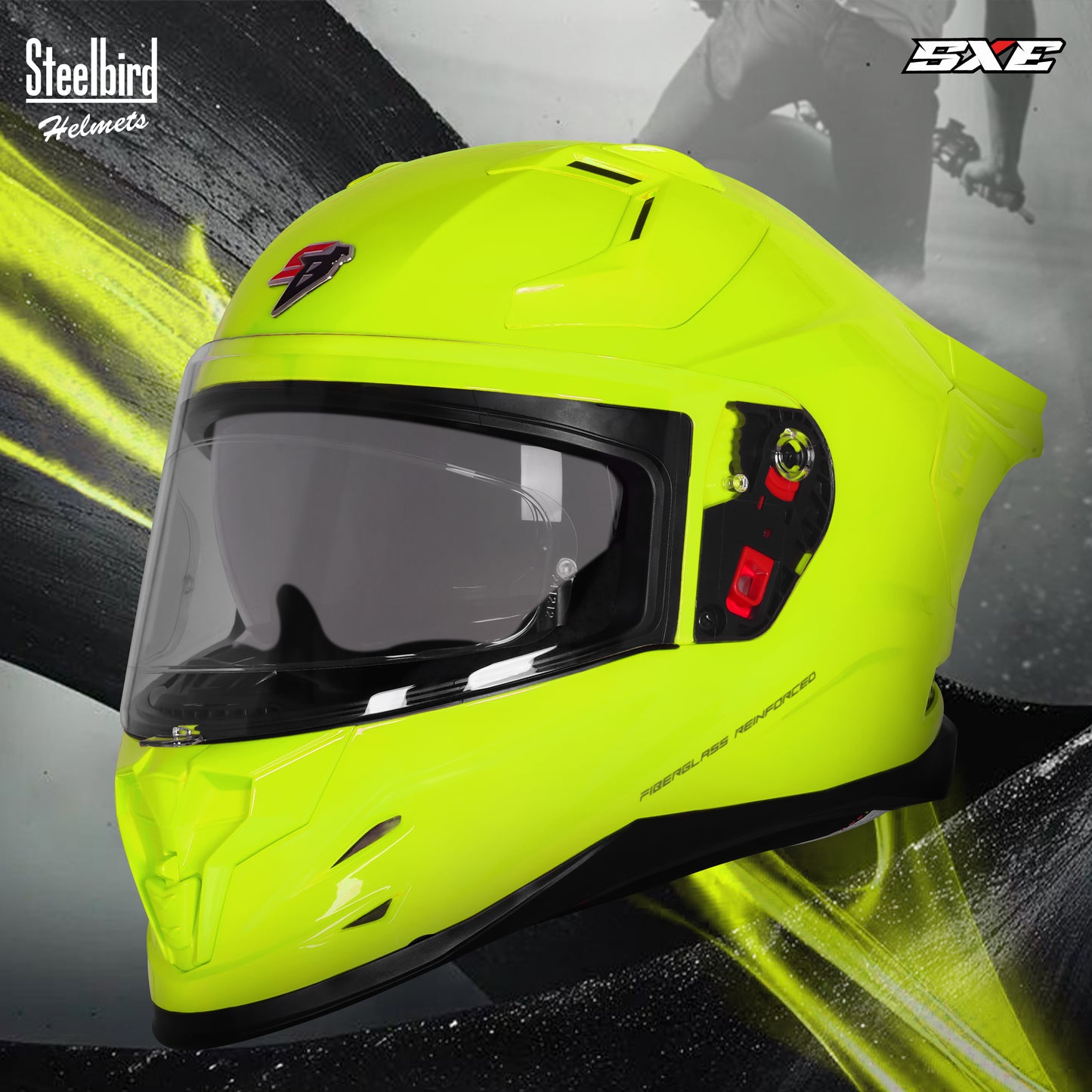 Steelbird SBH-61 SXE  Pinlock ISI and Dot Certified Full Face Helmet for Men with Inner Silver Sunshield . Clear With Anti Fog Shield.