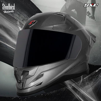 Steelbird SBH-61 SXE TPE Edition ISI and Dot Certified Full Face Helmet for Men with Inner Silver Sunshield . Clear With Smoke Visor.
