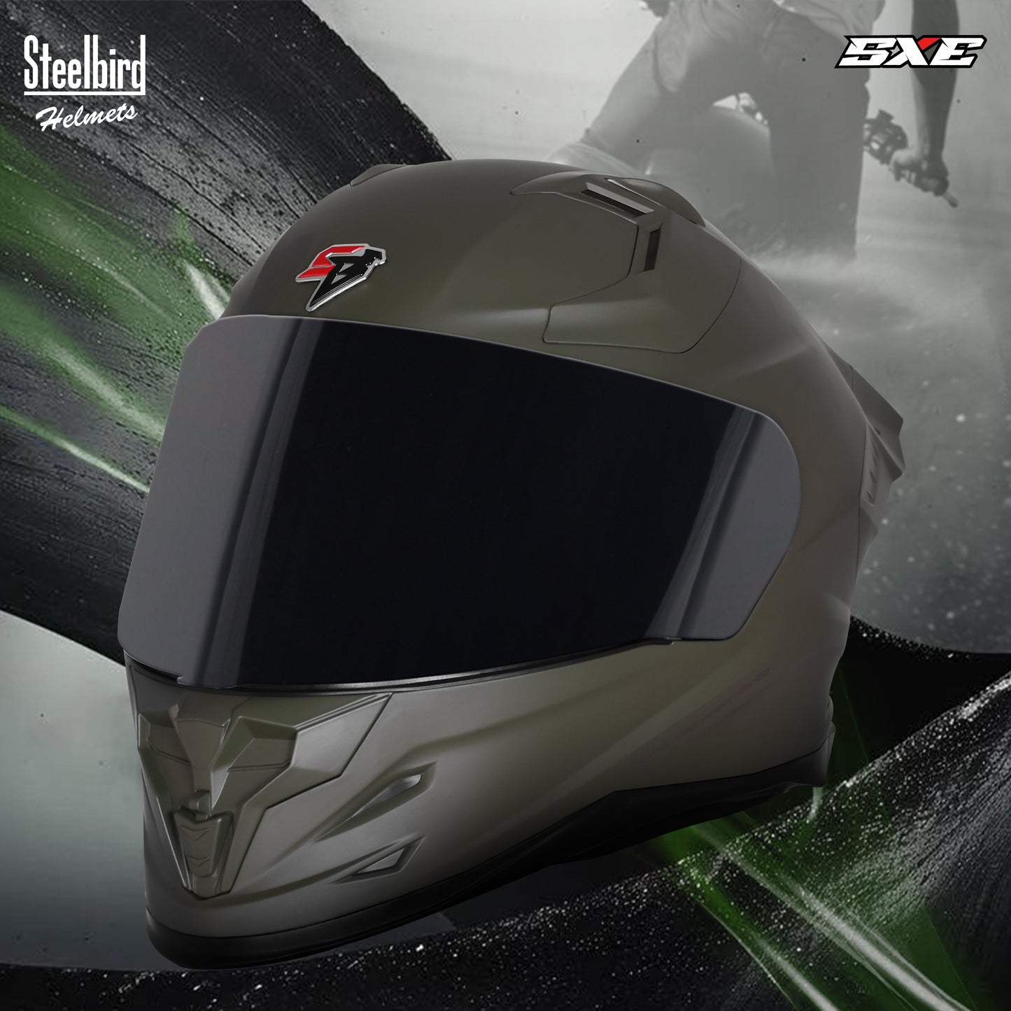 Steelbird SBH-61 SXE  Pinlock ISI and Dot Certified Full Face Helmet for Men with Inner Silver Sunshield . Clear With Smoke Visor.