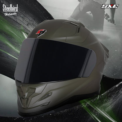 Steelbird SBH-61 SXE  Pinlock ISI and Dot Certified Full Face Helmet for Men with Inner Silver Sunshield . Clear With Smoke Visor.