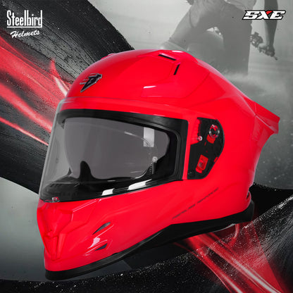 Steelbird SBH-61 SXE  Pinlock ISI and Dot Certified Full Face Helmet for Men with Inner Silver Sunshield . Clear With Anti Fog Shield.