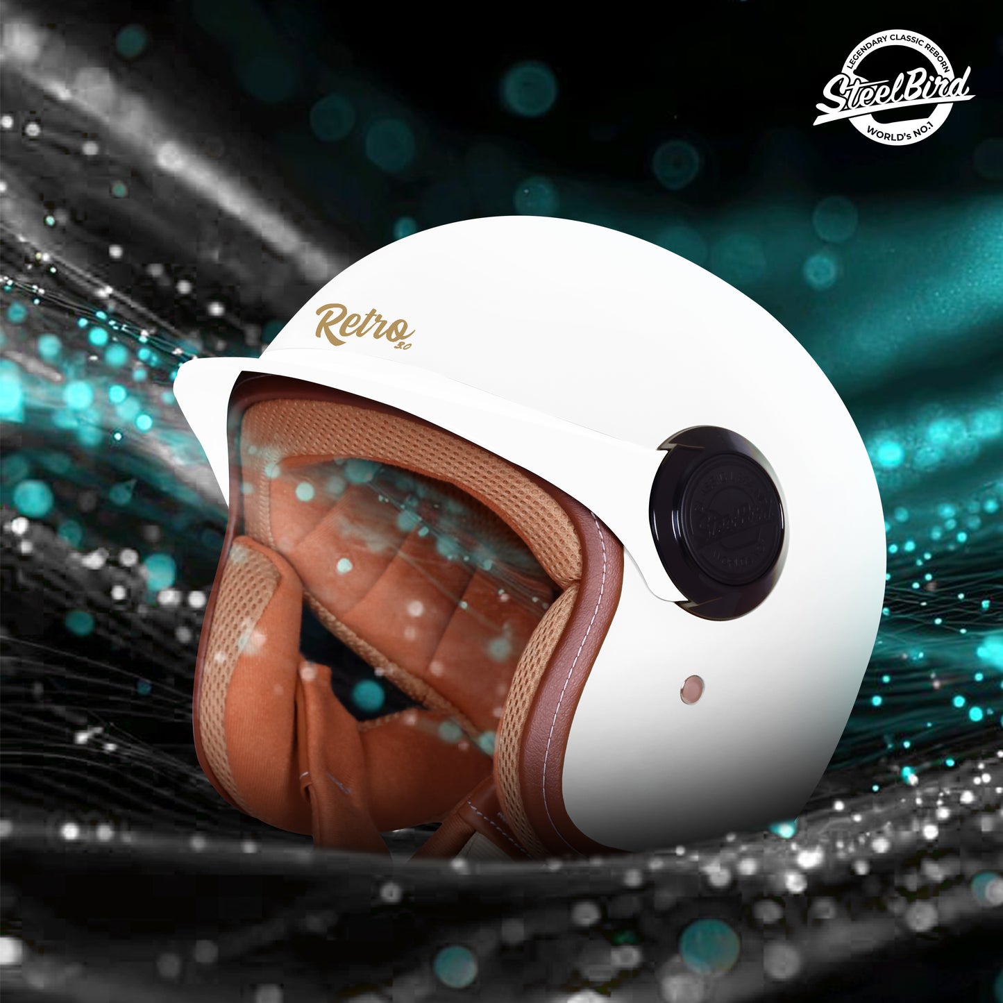 Steelbird SBH 65 Retro 3.0 DOT and ISI Certified Open Face Helmet for Men and Women . (Glossy White)
