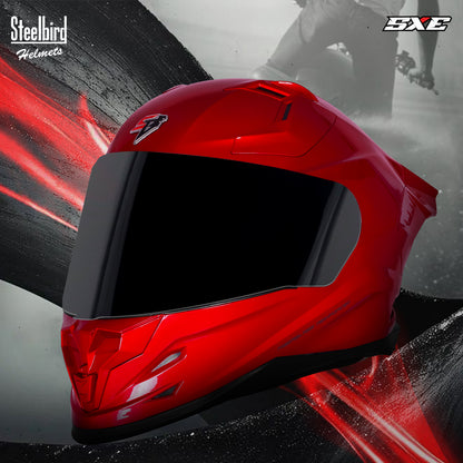 Steelbird SBH-61 SXE TPE Edition ISI and Dot Certified Full Face Helmet for Men with Inner Silver Sunshield . Clear With Smoke  Visor.