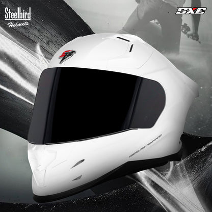 Steelbird SBH-61 SXE  ISI and Dot Certified Full Face Helmet for Men with Inner Silver Sunshield . Clear With Smoke Visor.
