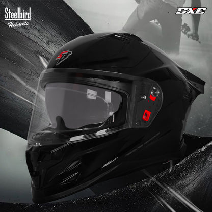 Steelbird SBH-61 SXE  Pinlock ISI and Dot Certified Full Face Helmet for Men with Inner Silver Sunshield . Clear With Anti Fog Shield.