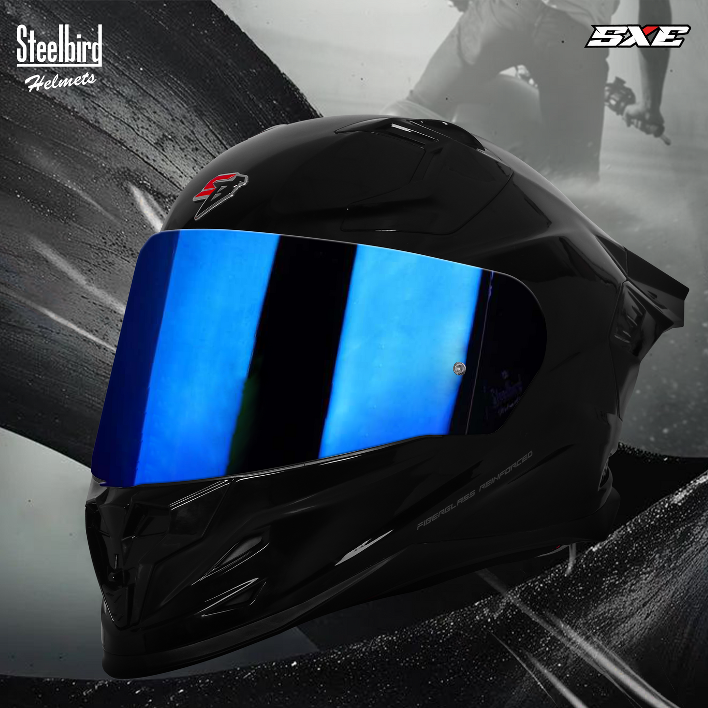 Steelbird SBH-61 SXE  TPE Edition ISI and Dot Certified Full Face Helmet for Men with Inner Silver Sunshield . Clear With Chrome Visor.