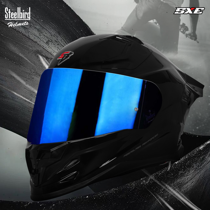 Steelbird SBH-61 SXE  TPE Edition ISI and Dot Certified Full Face Helmet for Men with Inner Silver Sunshield . Clear With Chrome Visor.