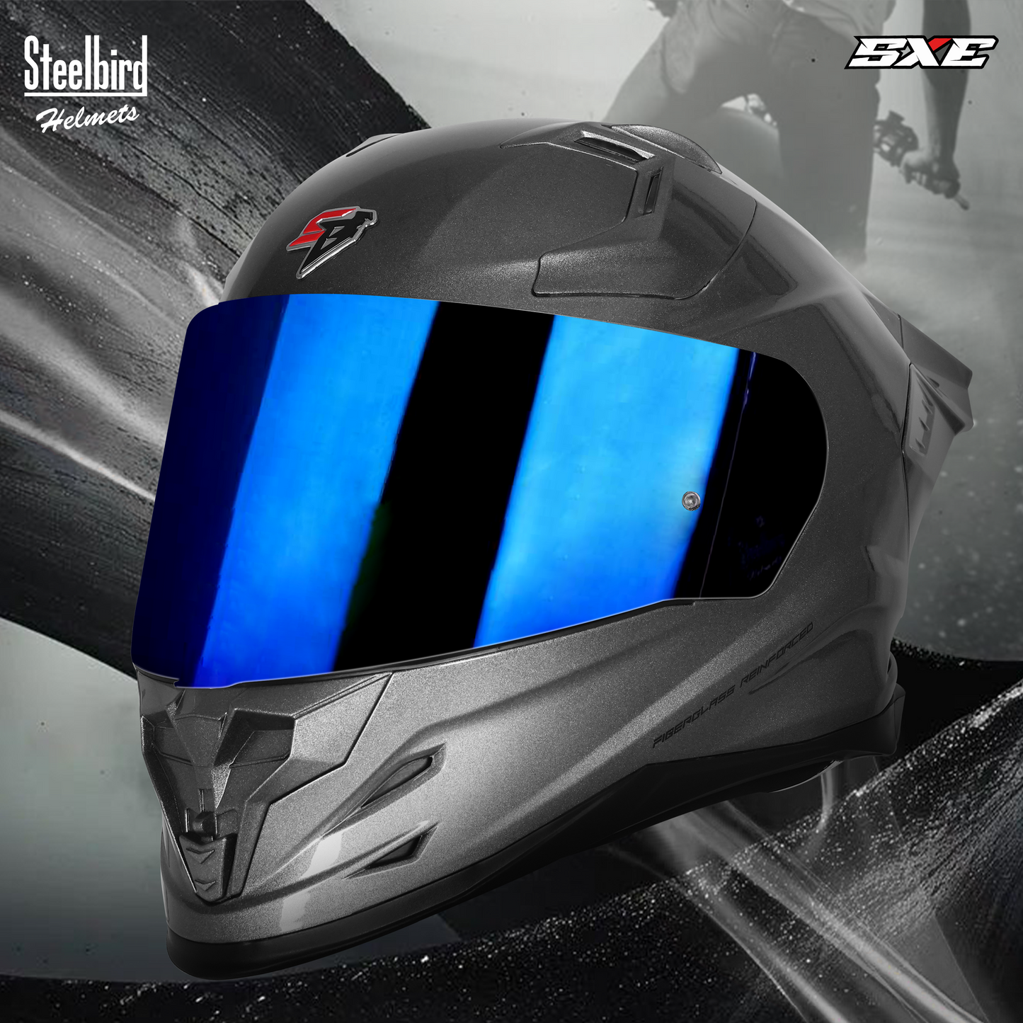 Steelbird SBH-61 SXE ISI and Dot Certified Full Face Helmet for Men with Inner Silver Sunshield . Clear With Chrome Visor.