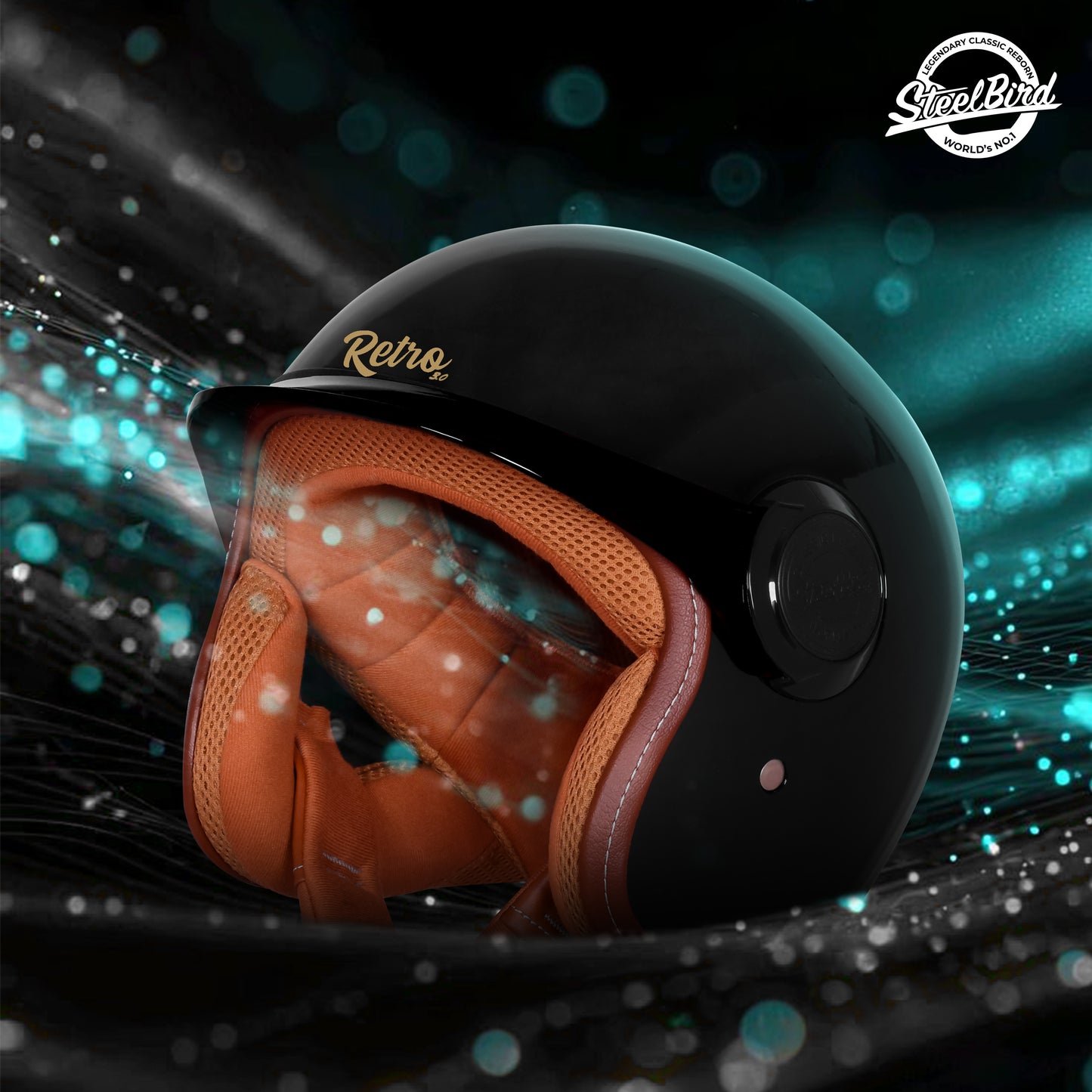 Steelbird SBH 65 Retro 3.0 DOT and ISI Certified Open Face Helmet for Men and Women . (Glossy Black)