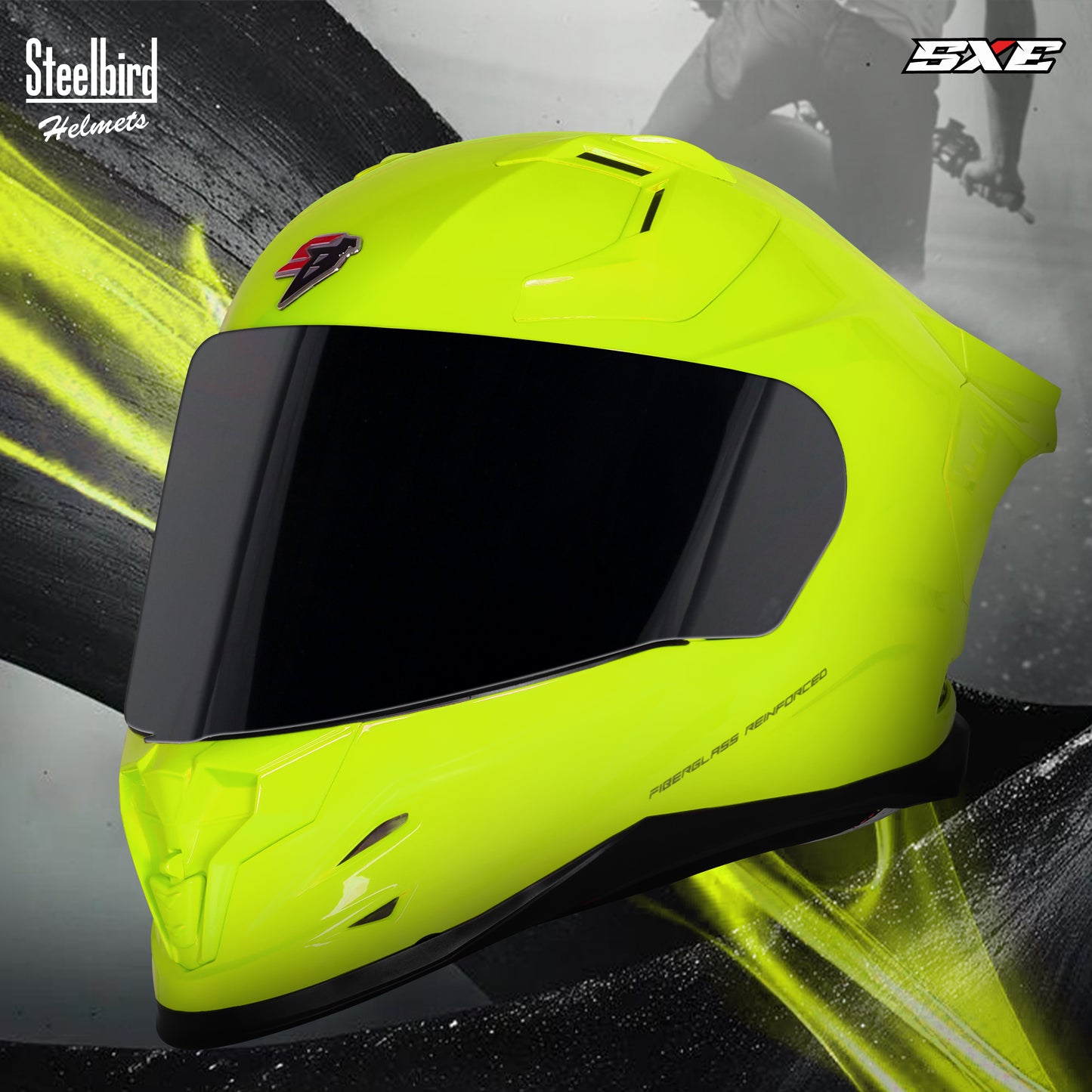 Steelbird SBH-61 SXE ISI and Dot Certified Full Face Helmet for Men with Inner Silver Sunshield . Clear With Smoke Visor.