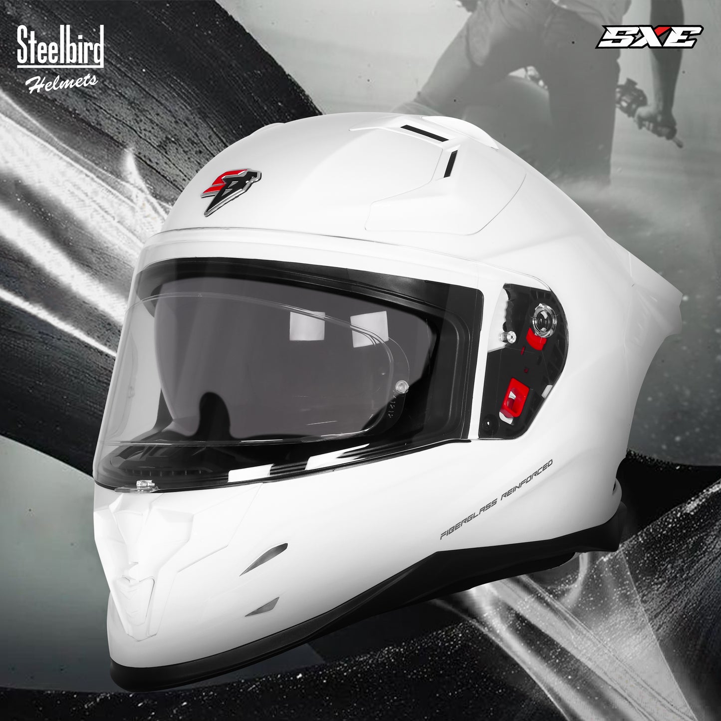 Steelbird SBH-61 SXE  Pinlock ISI and Dot Certified Full Face Helmet for Men with Inner Silver Sunshield . Clear With Anti Fog Shield.