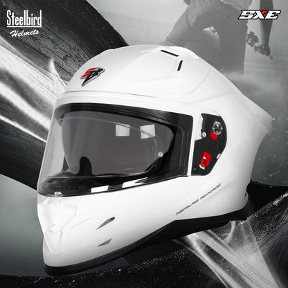 Steelbird SBH-61 SXE  Pinlock ISI and Dot Certified Full Face Helmet for Men with Inner Silver Sunshield . Clear With Anti Fog Shield.