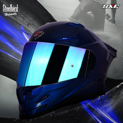 Steelbird SBH-61 SXE TPE Edition ISI and Dot Certified Full Face Helmet for Men with Inner Silver Sunshield . Clear With Chrome Visor.