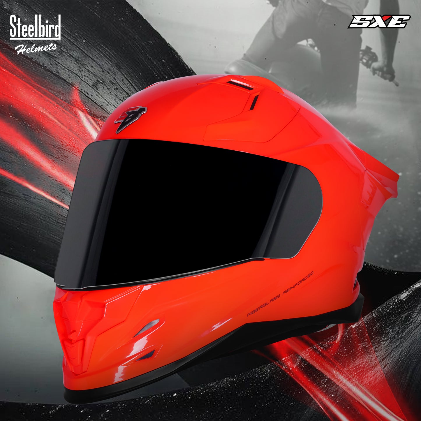 Steelbird SBH-61 SXE ISI and Dot Certified Full Face Helmet for Men with Inner Silver Sunshield . Clear With Smoke Visor.