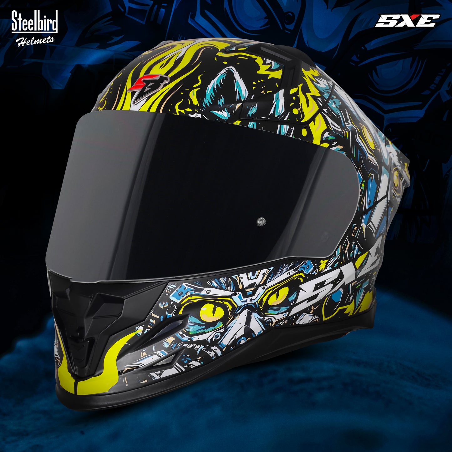 Steelbird SBH-61 SXE X1 Pinlock ISI and Dot Certified Full Face Helmet for Men with Inner Silver Sunshield .Anti Fog Visor.