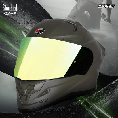 Steelbird SBH-61 SXE TPE Edition ISI and Dot Certified Full Face Helmet for Men with Inner Silver Sunshield . Clear With Chrome Visor.