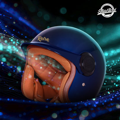 Steelbird SBH 65 Retro 3.0 DOT and ISI Certified Open Face Helmet for Men and Women . (Armada Blue)