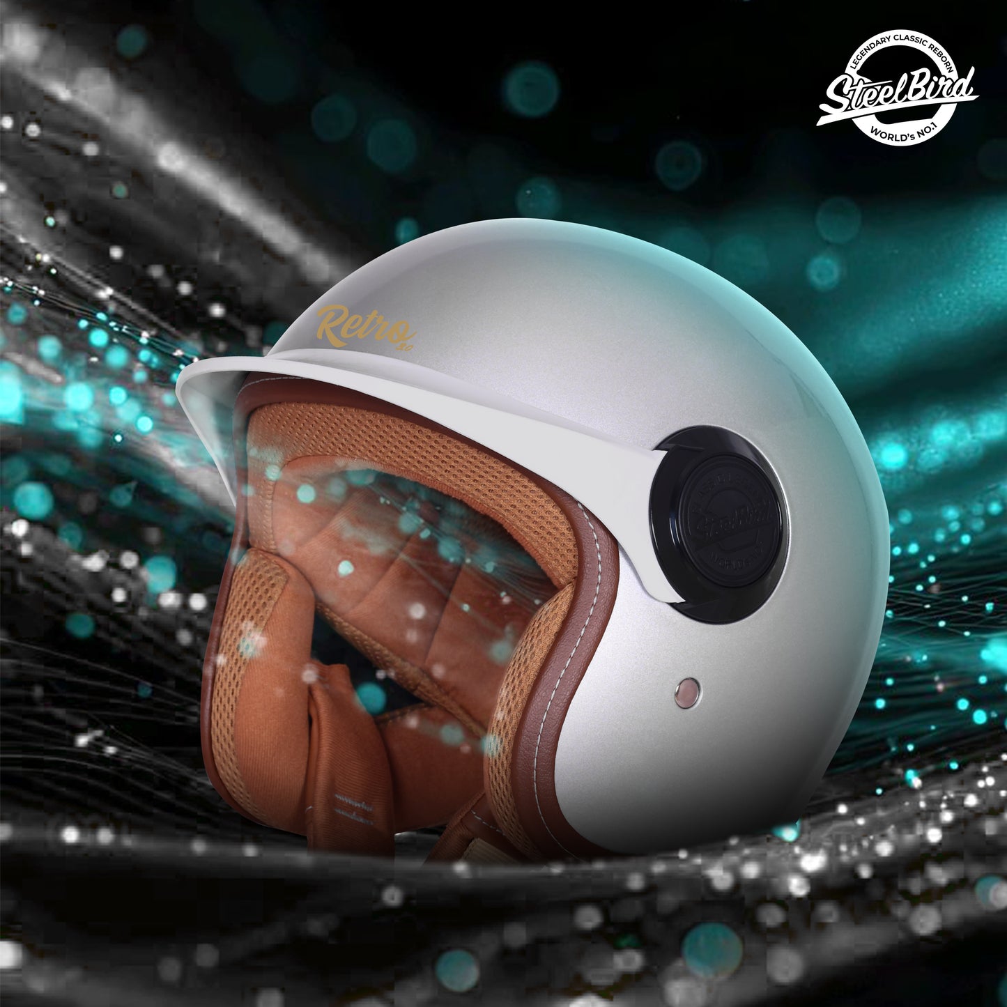 Steelbird SBH 65 Retro 3.0 DOT and ISI Certified Open Face Helmet for Men and Women . (Glossy Titanium Grey)