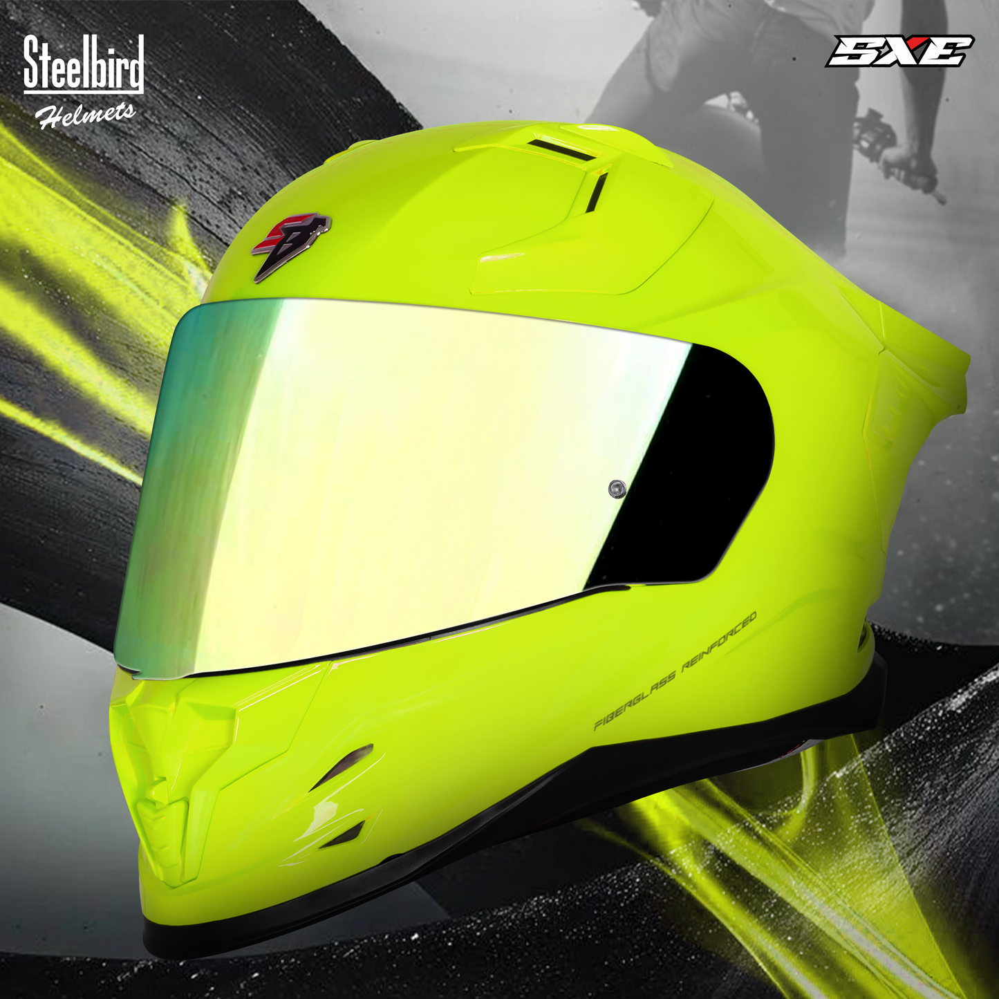Steelbird SBH-61 SXE  Pinlock ISI and Dot Certified Full Face Helmet for Men with Inner Silver Sunshield . Clear With Chrome Visor.