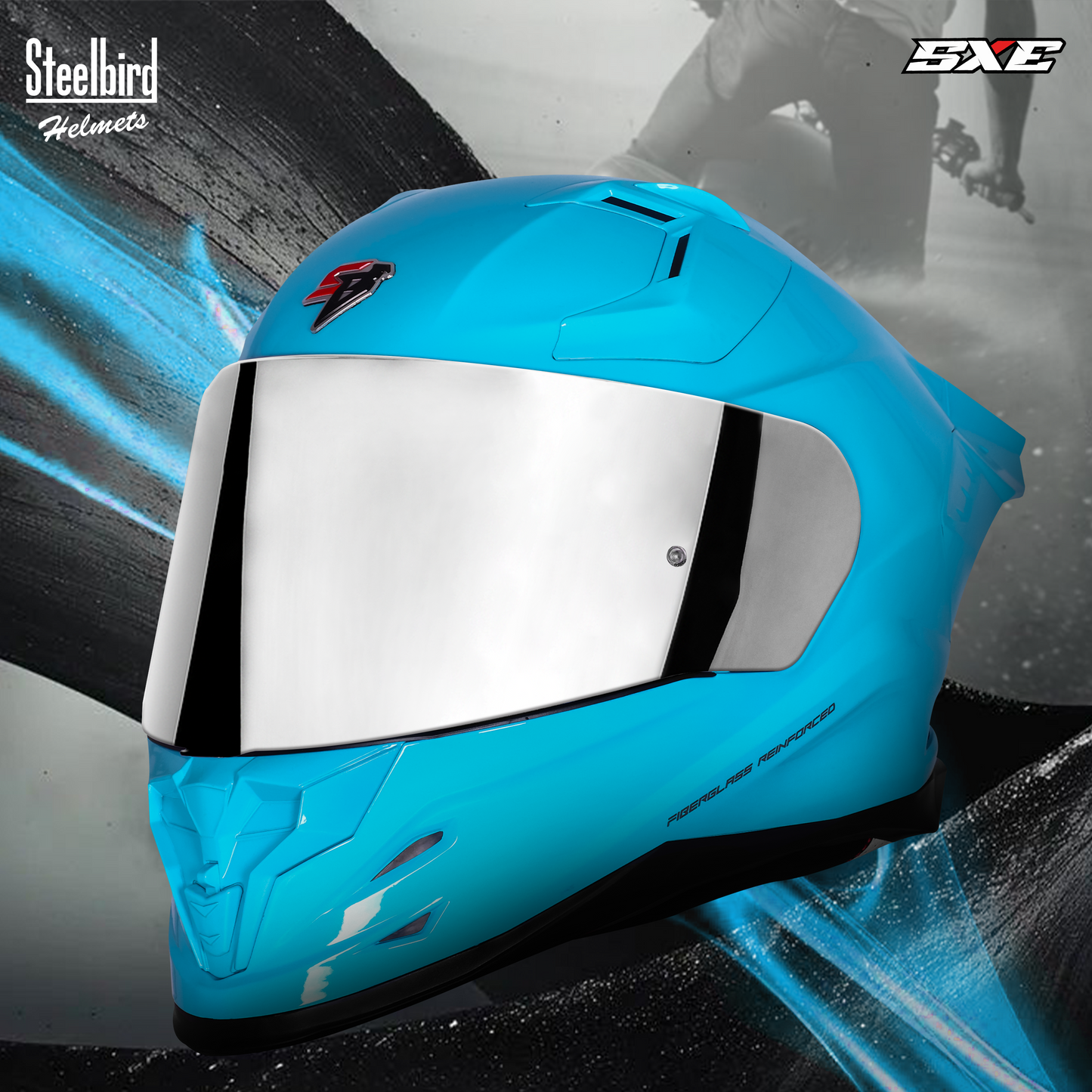 Steelbird SBH-61 SXE TPE Edition ISI and Dot Certified Full Face Helmet for Men with Inner Silver Sunshield . Clear With Chrome Visor.