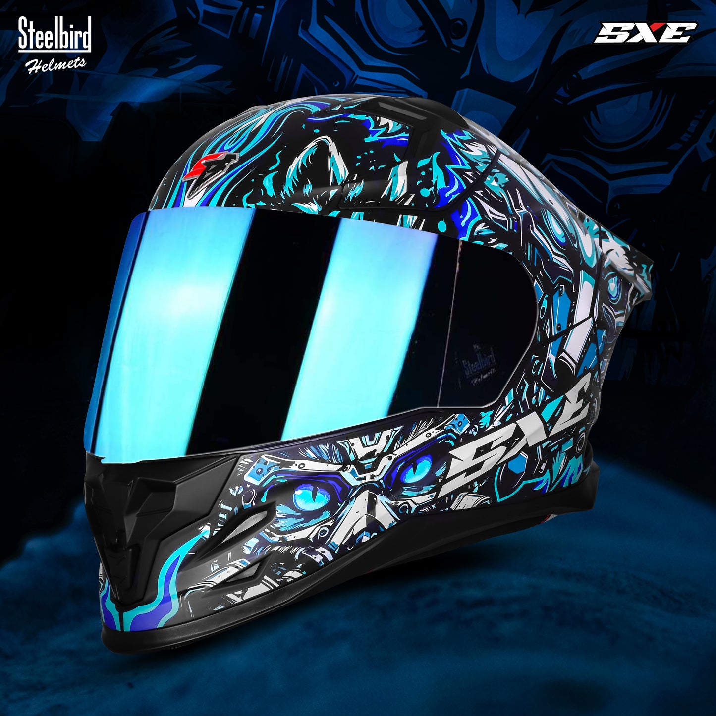 Steelbird SBH-61 SXE X1 ISI and Dot Certified Full Face Helmet for Men with Inner Silver Sunshield .Clear Visor With Extra Chrome.
