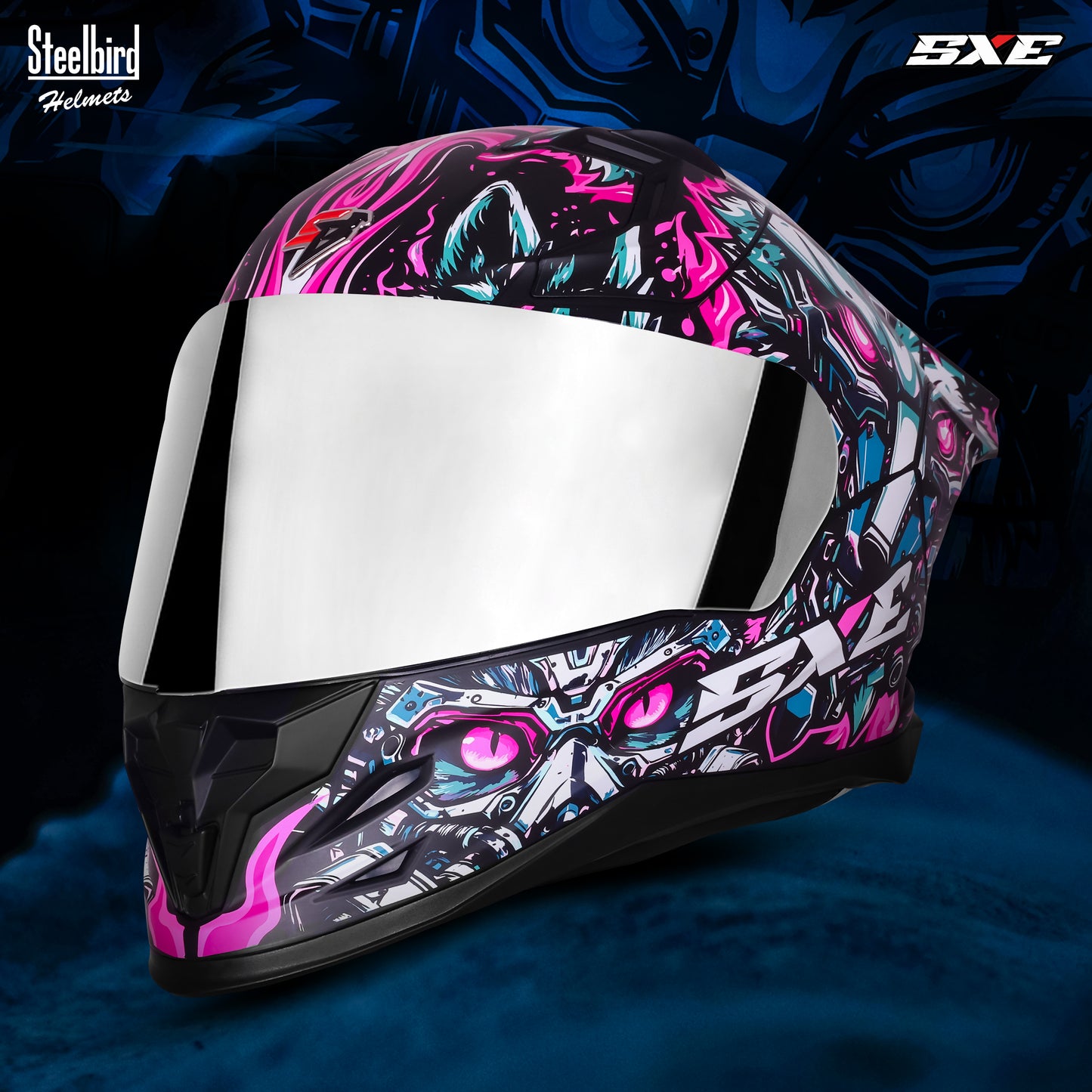Steelbird SBH-61 SXE X1 ISI and Dot Certified Full Face Helmet for Men with Inner Silver Sunshield .Clear Visor With Extra Chrome.