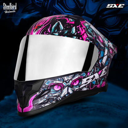 Steelbird SBH-61 SXE X1 ISI and Dot Certified Full Face Helmet for Men with Inner Silver Sunshield .Clear Visor With Extra Chrome.