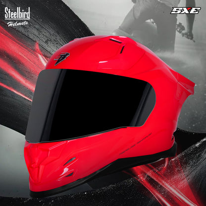 Steelbird SBH-61 SXE ISI and Dot Certified Full Face Helmet for Men with Inner Silver Sunshield . Clear With Chrome Visor.