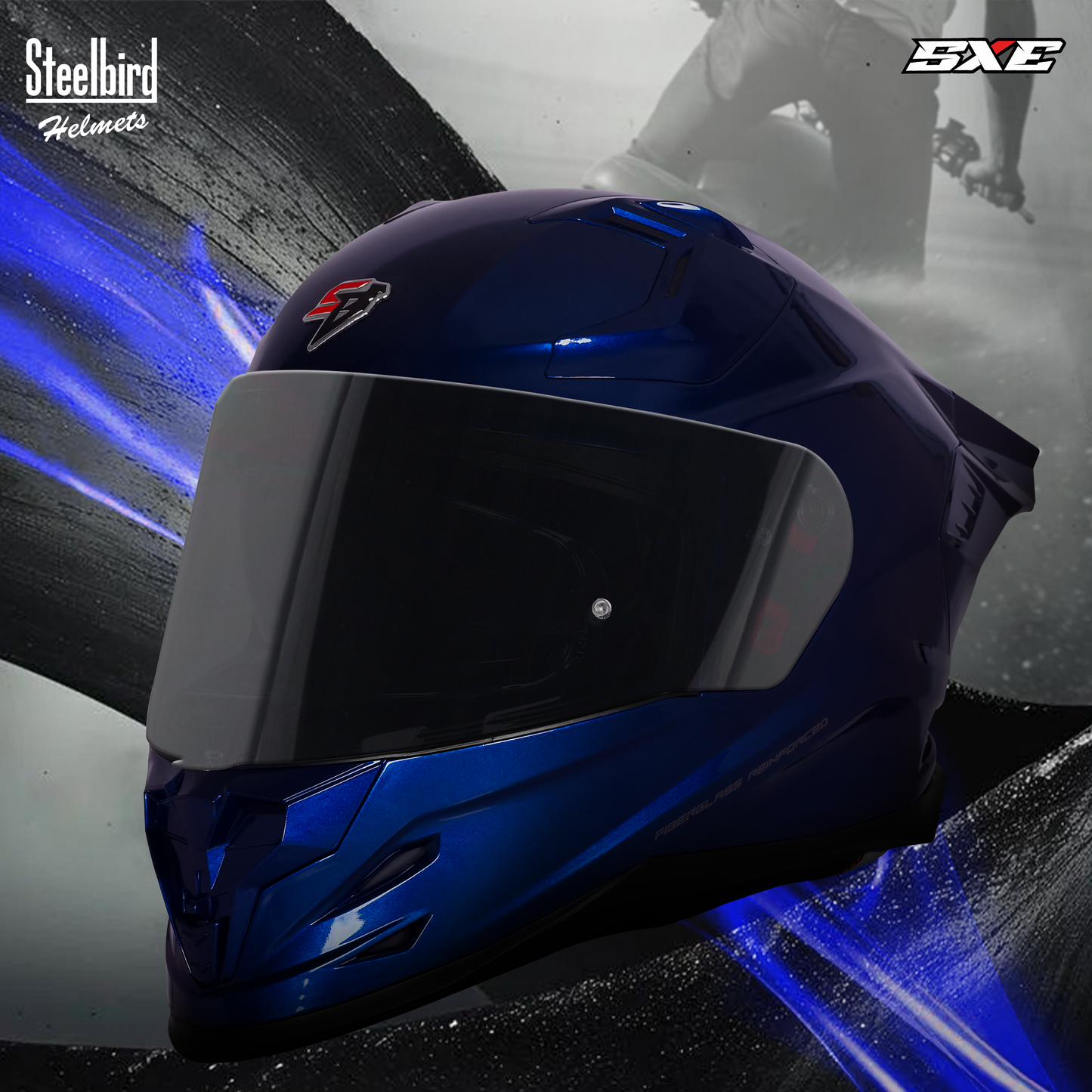 Steelbird SBH-61 SXE  Pinlock ISI and Dot Certified Full Face Helmet for Men with Inner Silver Sunshield . Clear With Smoke Visor.