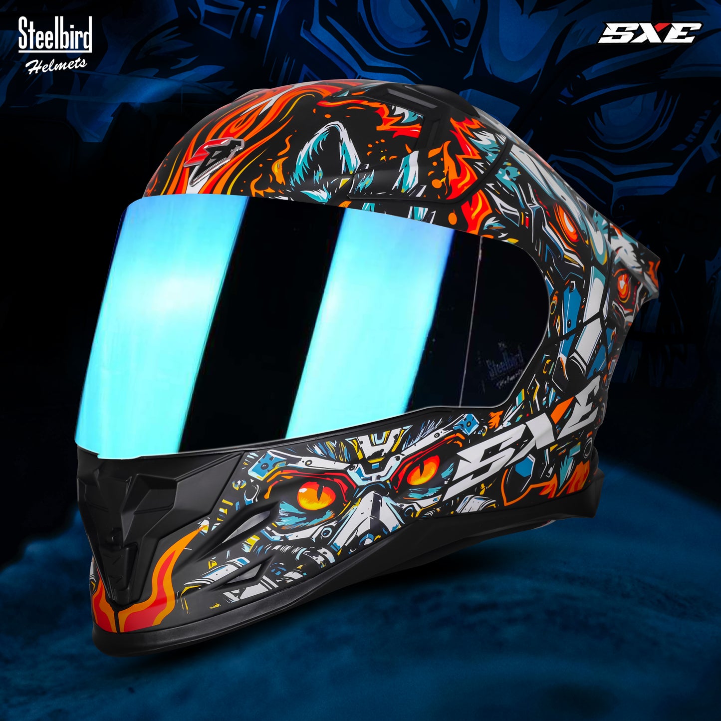 Steelbird SBH-61 SXE X1 ISI and Dot Certified Full Face Helmet for Men with Inner Silver Sunshield .Clear Visor With Extra Chrome.