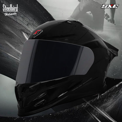 Steelbird SBH-61 SXE TPE Edition ISI and Dot Certified Full Face Helmet for Men with Inner Silver Sunshield . Clear With Smoke Visor.