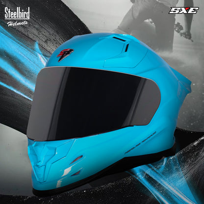 Steelbird SBH-61 SXE TPE Edition ISI and Dot Certified Full Face Helmet for Men with Inner Silver Sunshield . Clear With Smoke Visor.