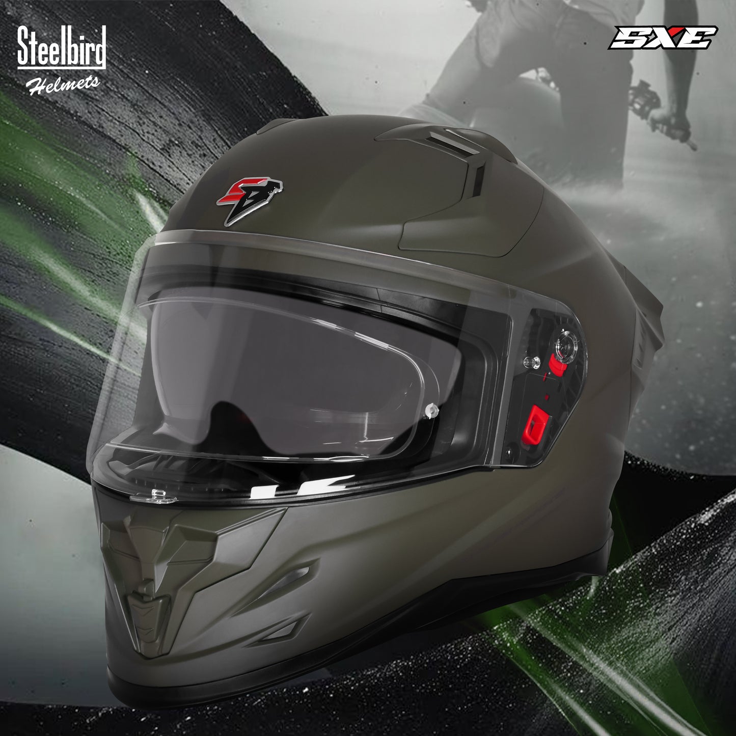 Steelbird SBH-61 SXE  Pinlock ISI and Dot Certified Full Face Helmet for Men with Inner Silver Sunshield . Clear With Anti Fog Shield.