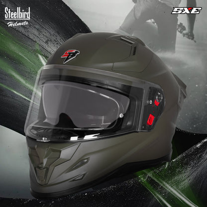 Steelbird SBH-61 SXE  Pinlock ISI and Dot Certified Full Face Helmet for Men with Inner Silver Sunshield . Clear With Anti Fog Shield.