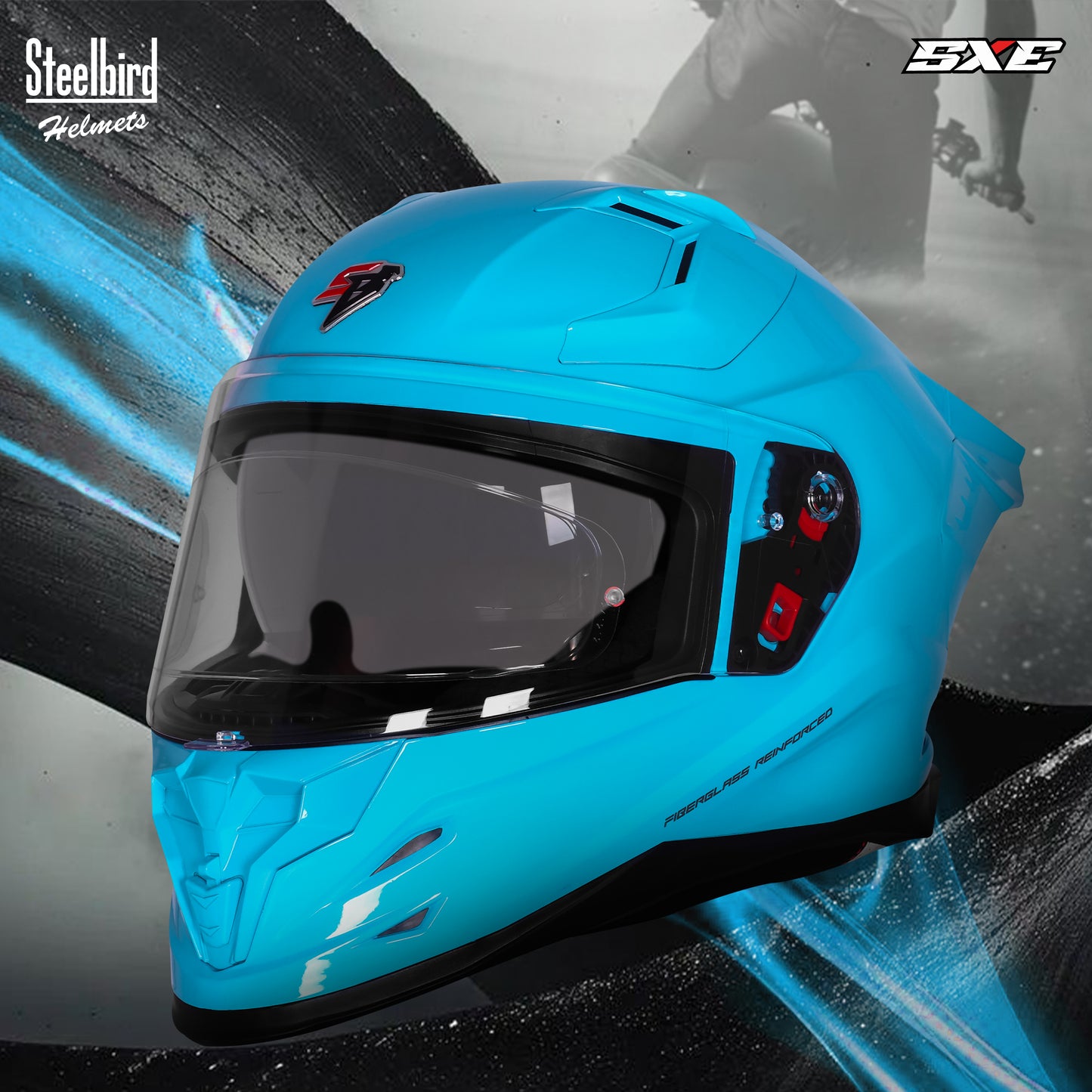 Steelbird SBH-61 SXE  Pinlock ISI and Dot Certified Full Face Helmet for Men with Inner Silver Sunshield . Clear With Anti Fog Shield.