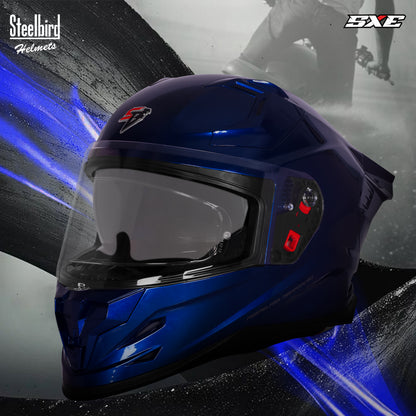 Steelbird SBH-61 SXE  Pinlock ISI and Dot Certified Full Face Helmet for Men with Inner Silver Sunshield . Clear With Anti Fog Shield.