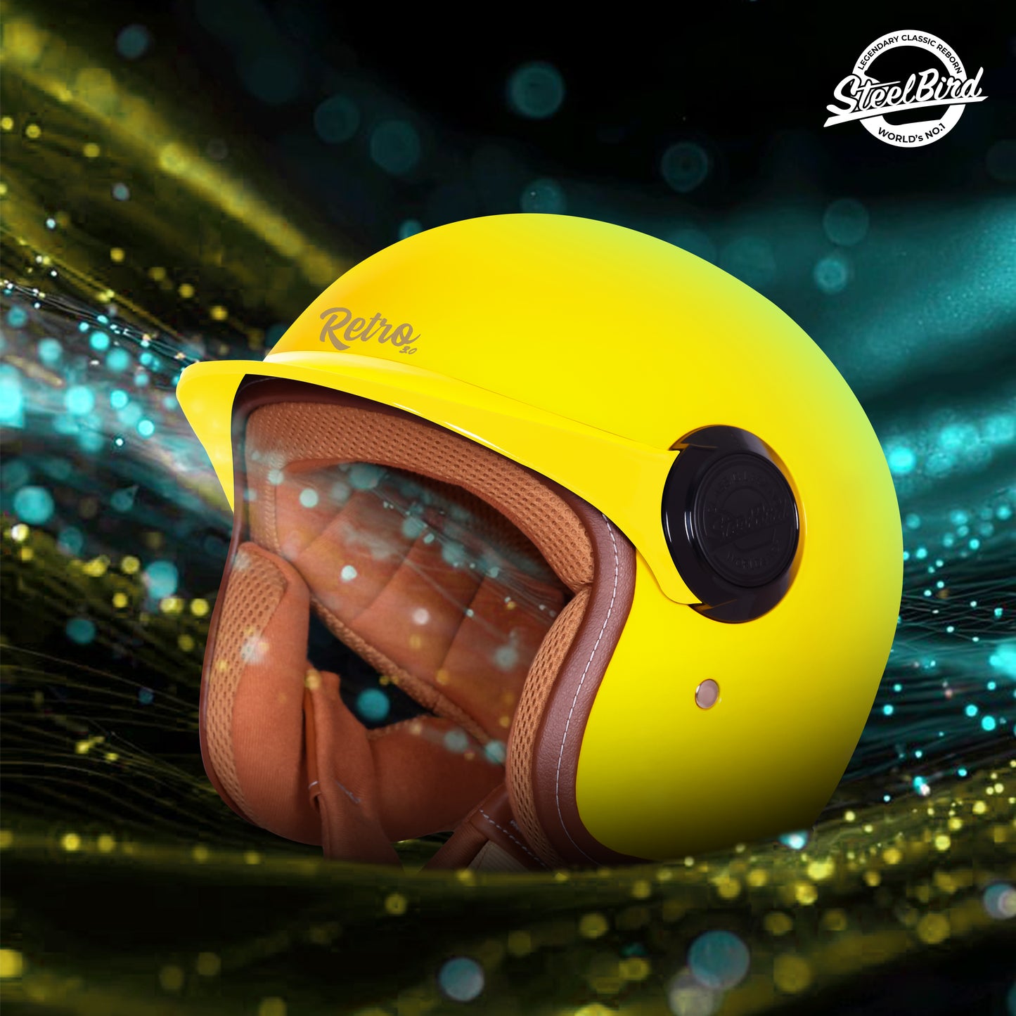 Steelbird SBH 65 Retro 3.0 DOT and ISI Certified Open Face Helmet for Men and Women . (Glossy Yellow)